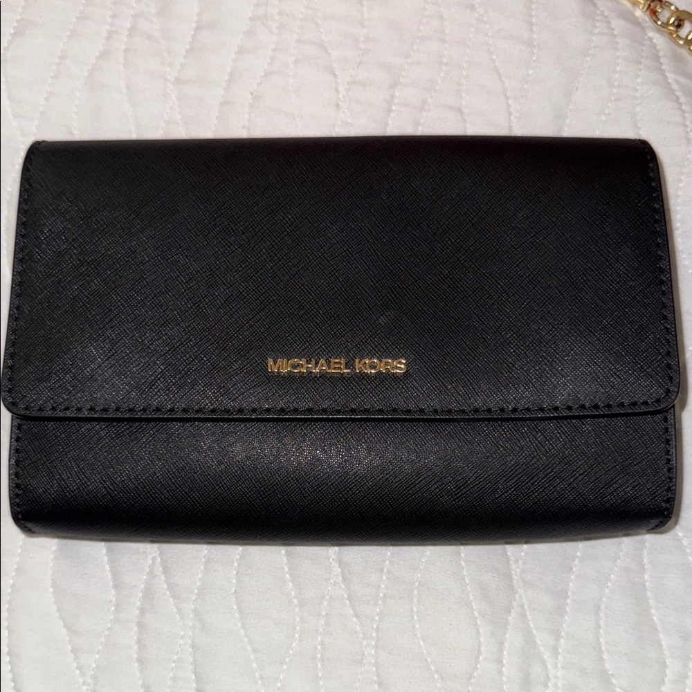 Michael Kors Black Clutch with Gold Accents